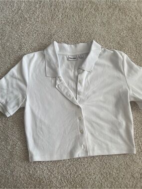 Sunday Best White Cropped Button-Up Top
